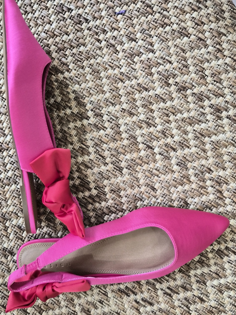 Bright Pink Women's Pointed Slingback Flats with Bow